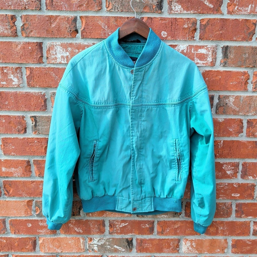 Par Four Bomber Jacket Mens Medium Teal Turquoise Vintage Zip Up Harrington
